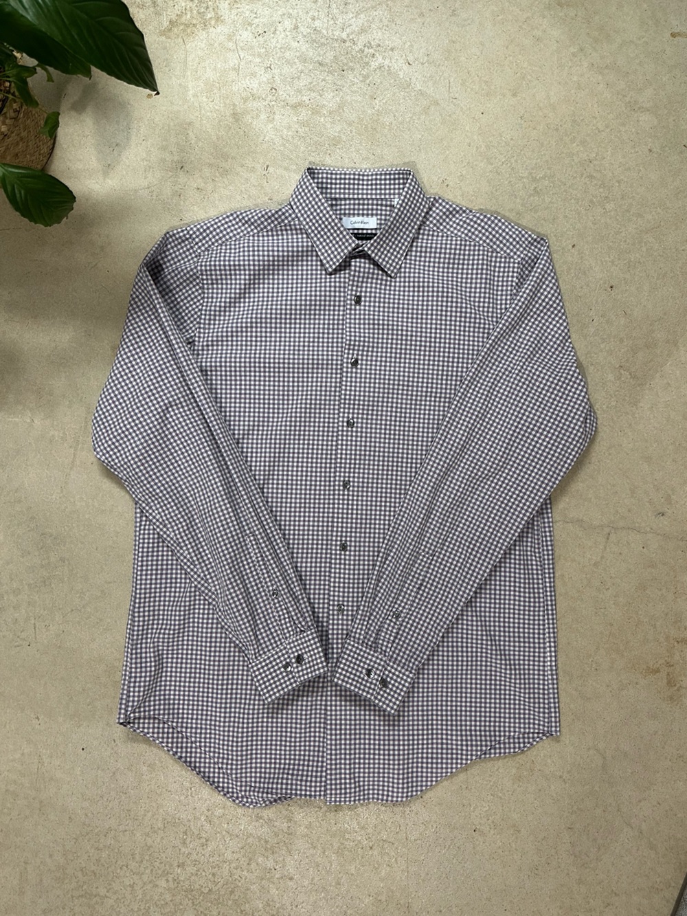 Calvin Klein Men's Slim Big & Tall Purple/White Check Stretch Dress Shirt 16 1/2